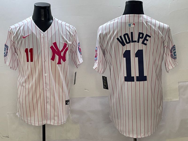 Men New York Yankees #11 Volpe White Stripe Jointly Name Nike 2025 MLB Jersey style 2